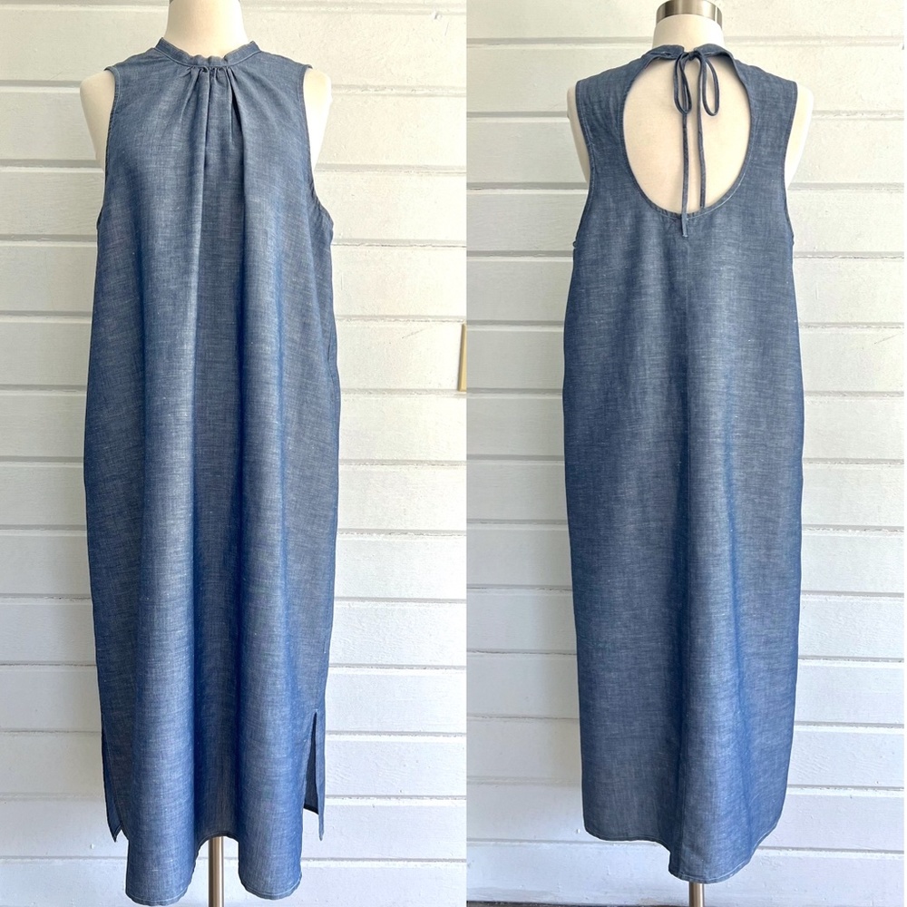 CARLEEN Made IN U.S.A. Linen/Cotton Chambray Sleeveless Midi Dress - EUC!- L
